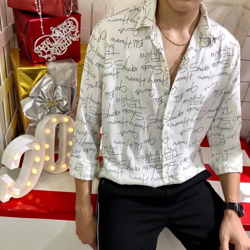 Áo Sơ Mi Nam Tay Dài Body Họa Tiết Mới