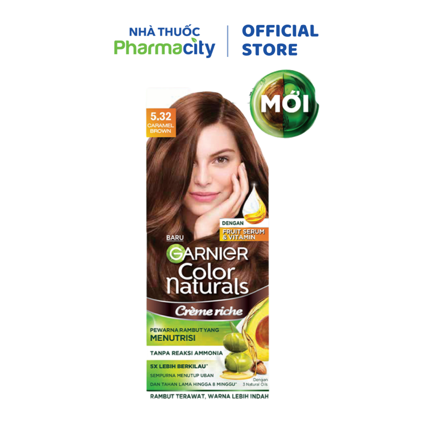 Kem Nhuộm Tóc Garnier Màu 5.32 Nâu Caramel (50g+50ml+5g/Hộp)