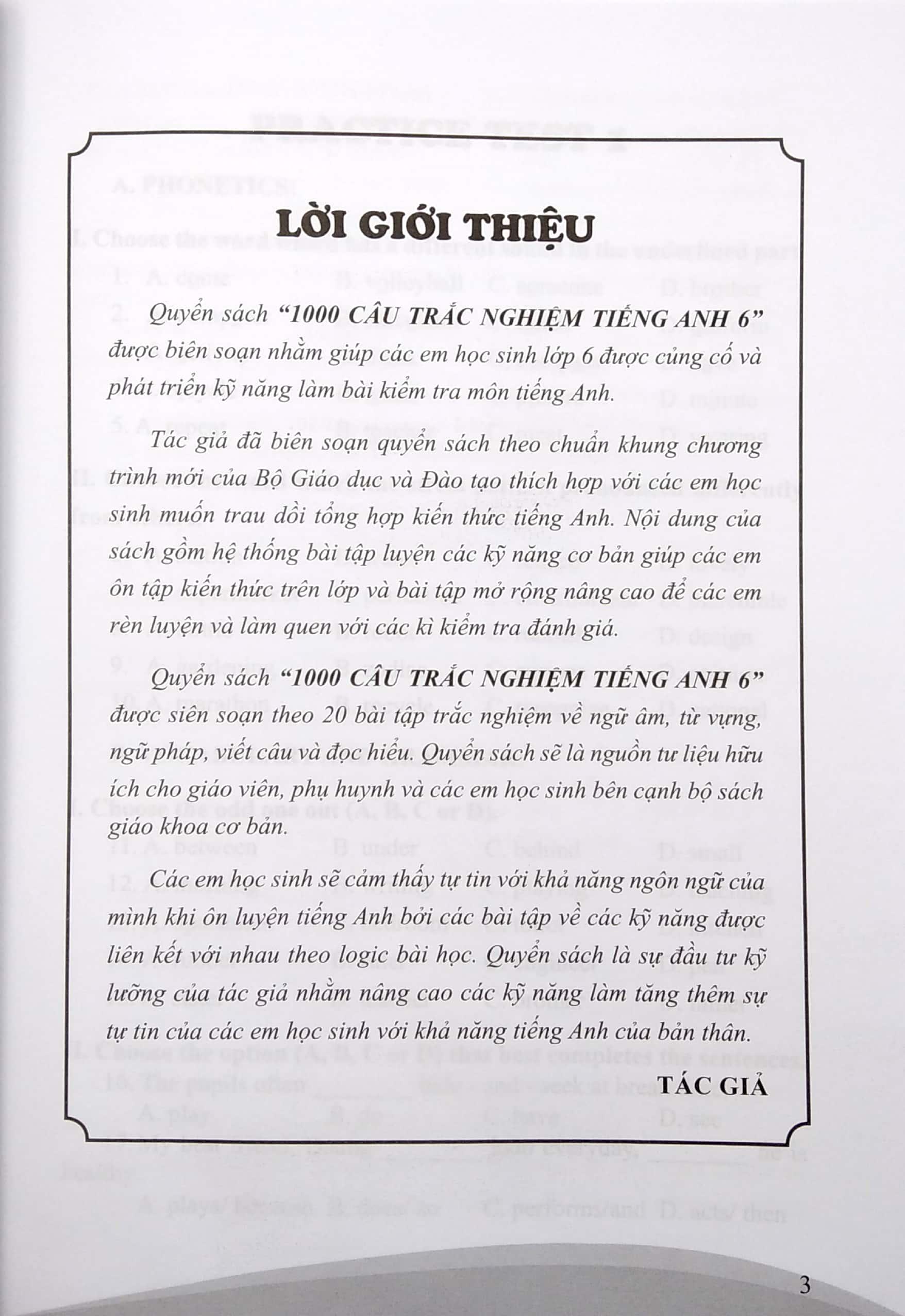 1000 Câu Trắc Nghiệm Tiếng Anh Lớp 6 (Theo Chương Trình Mới)