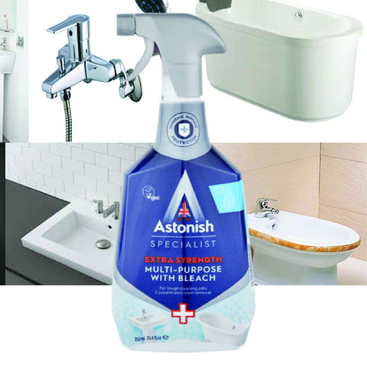 Bình xịt tẩy rửa nhà vệ sinh toilet Astonish C6780 750ml sản xuất tại Anh Quốc chuyên tẩy vết bẩn ố vàng cặn phèn và mảng bám trên các thiết bị sử vệ sinh, nhà tắm như vòi sen, vòi nước, màng nhựa, tường gạch men