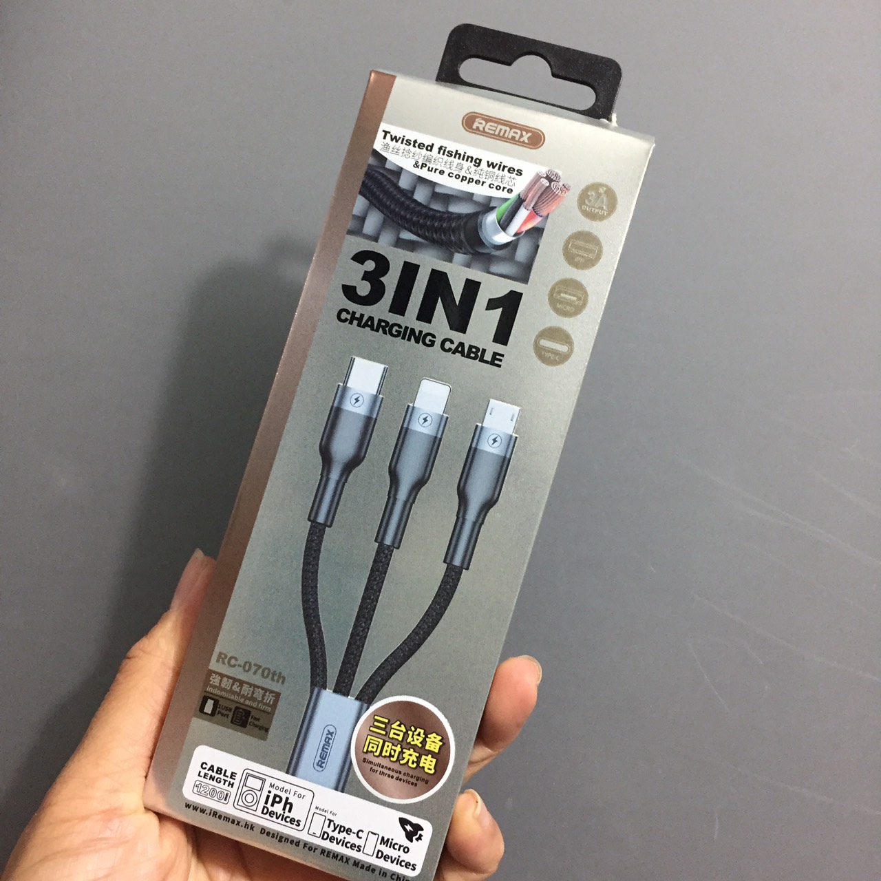 Cáp sạc 3 đầu tổng output 3A Remax Sury 2 RC-070th _ Hàng chính hãng