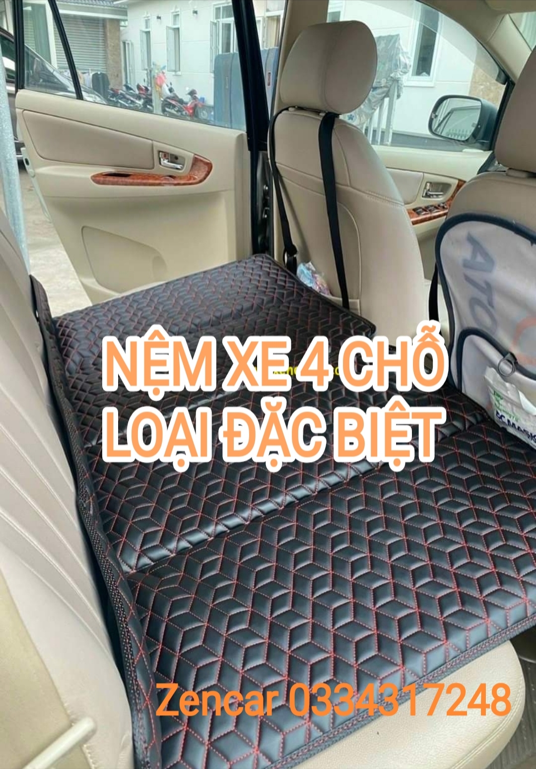 Nệm ô tô, nệm không bơm hơi, nệm ghế sau ô tô, nệm cho xe 5 chỗ, nệm xe hơi 7 chỗ - Chất liệu Da Cacsbon