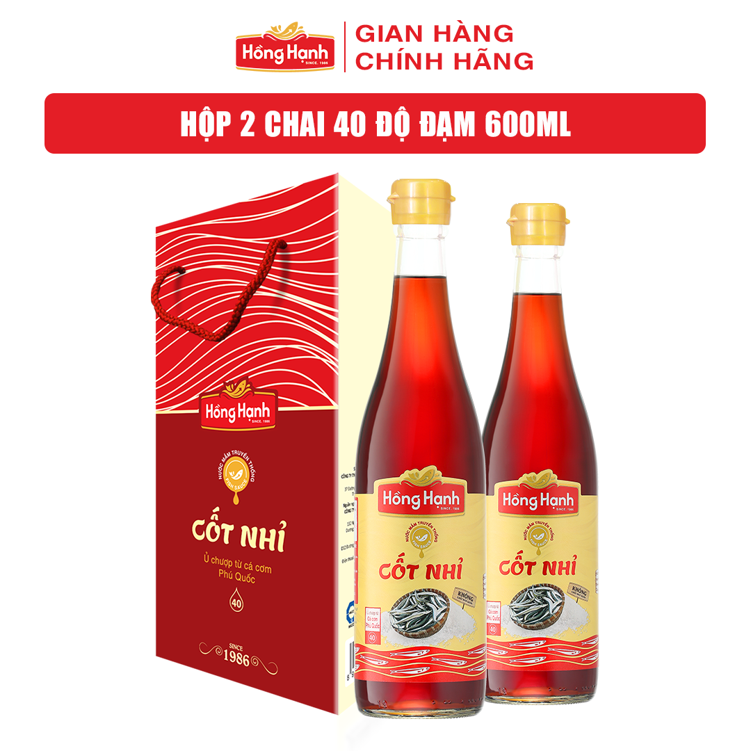 Hộp 2 chai nước mắm truyền thống Phú Quốc Hồng Hạnh Cốt Nhỉ 40 độ đạm - Chấm sống tuyệt ngon