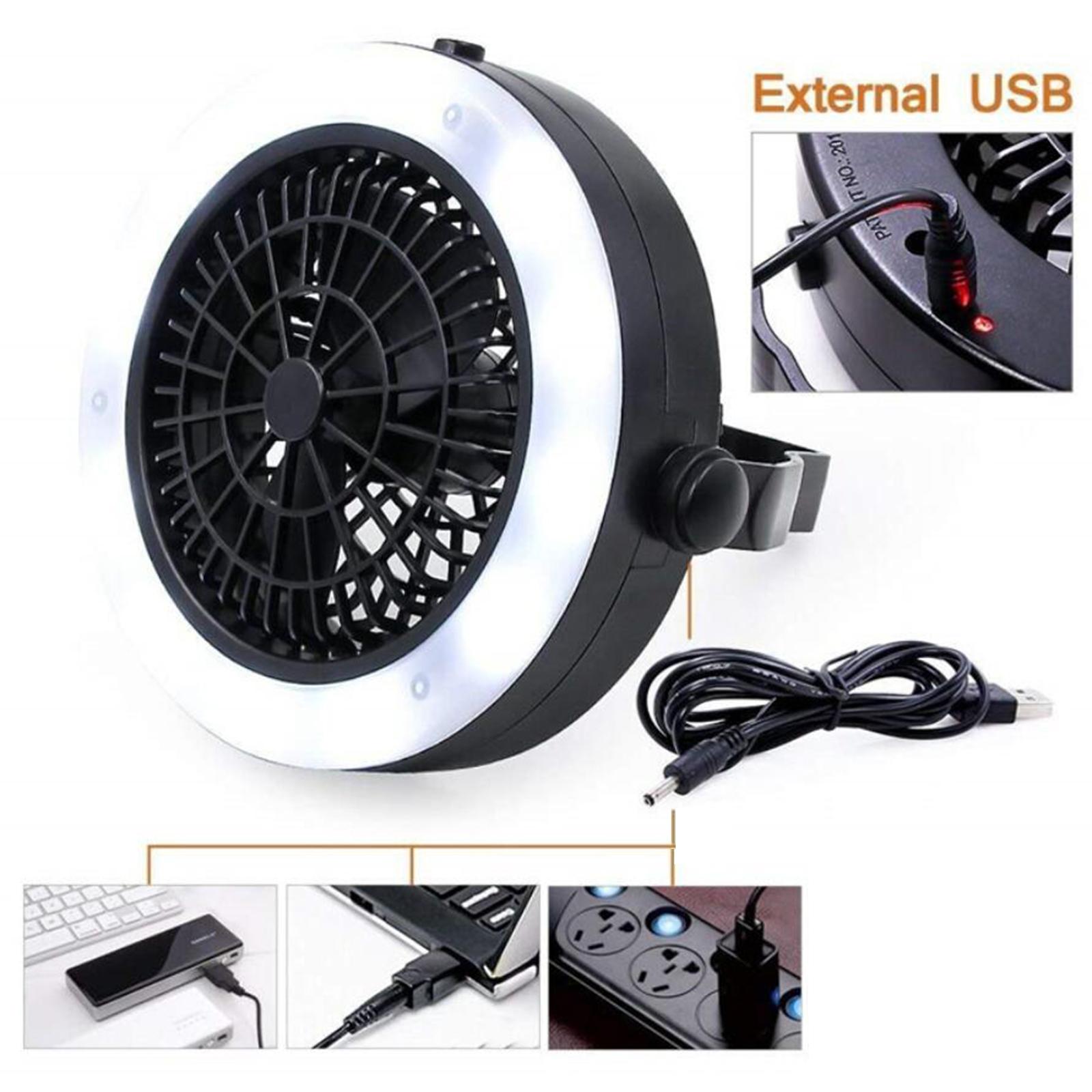 Outdoor Tent Fan with Light Rechargeable Camping Lantern Handheld Travel