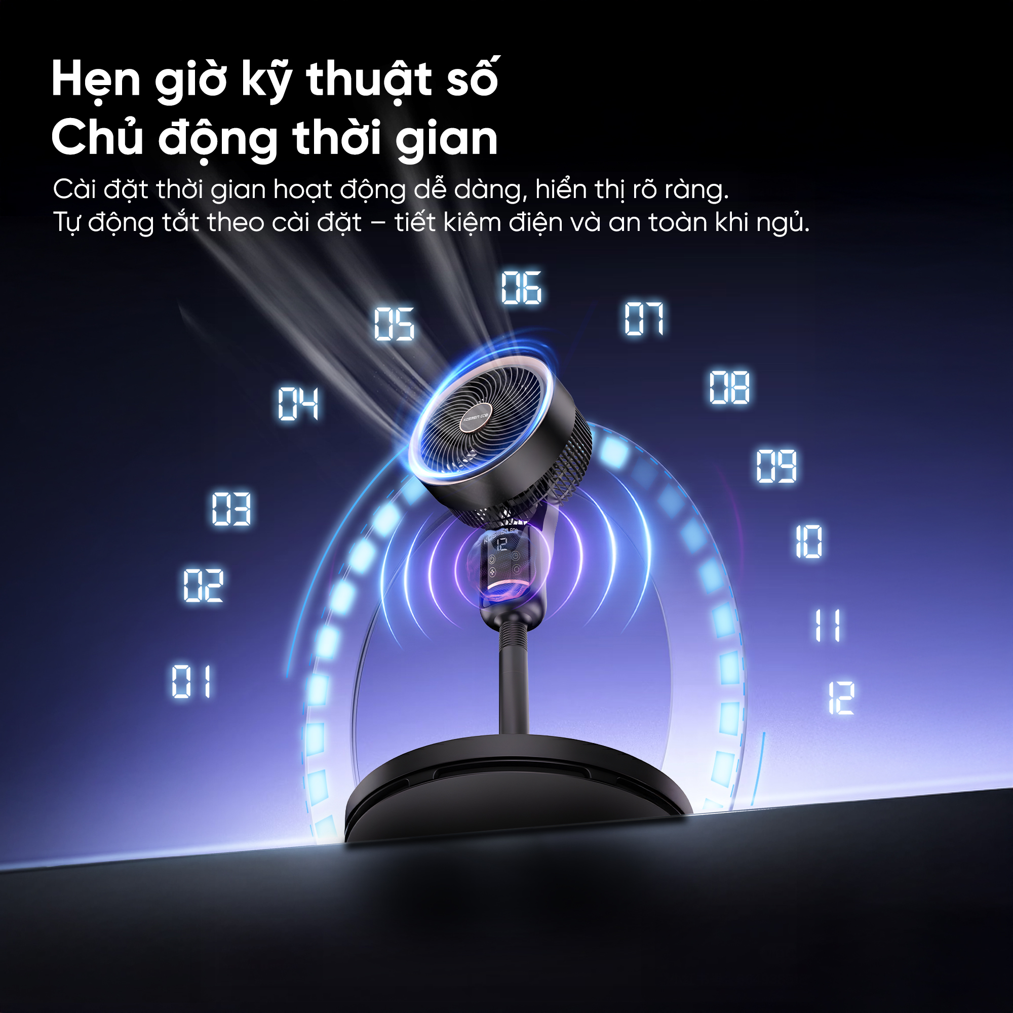 Quạt đối lưu không khí điều khiển bằng giọng nói Kosmen Eco ECO-F40AI-B, quạt thông minh, quạt điện (quạt đứng)