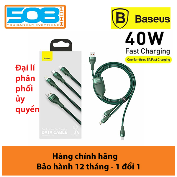 Cáp sạc đa năng 3 đầu Baseus 40W, Cáp sạc nhanh 3 đầu Baseus Flash Series 3in1 - Hàng chính hãng