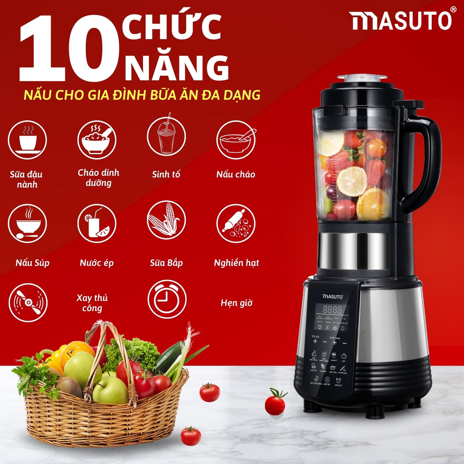 Máy làm sữa hạt Masuto 1,75L chuyên xay và làm các món sữa hạt, eatclean, ăn chay-HÀNG CHÍNH HÃNG