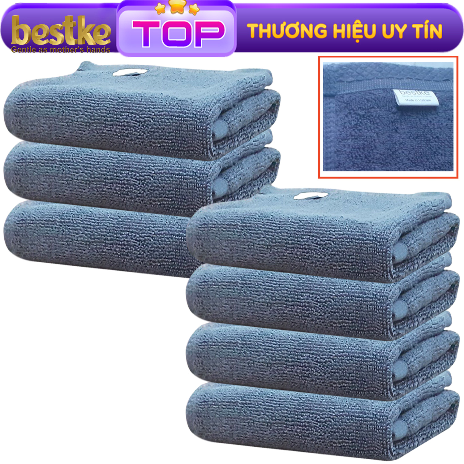 Combo 7 cái Khăn Mặt bestke 100% Cotton Xuất Khẩu Hàn Quốc màu dark blue, towels manufacturer, size 34*34cm = 60g/cái