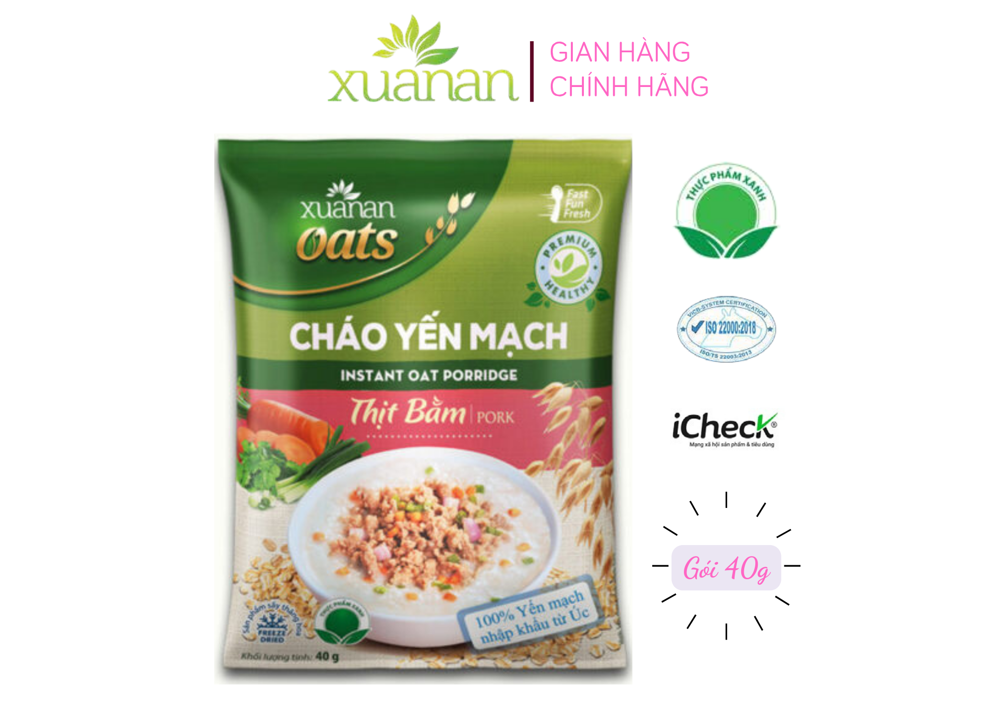 Cháo Yến Mạch Thịt Heo Bằm Xuân An Gói 40G