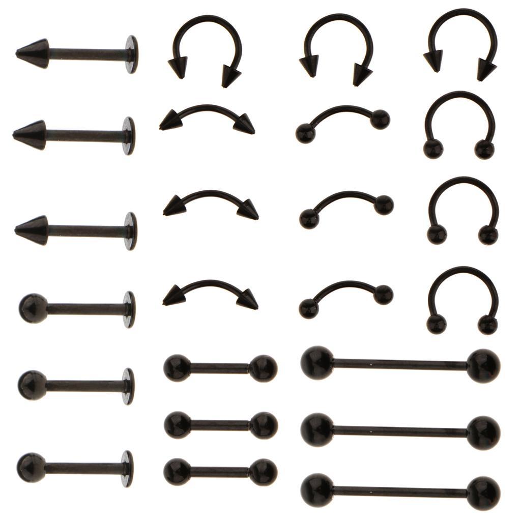 2x24 Pieces Lot Stainless Steel Eyebrow Ear Lip Navel Ring Stud Black