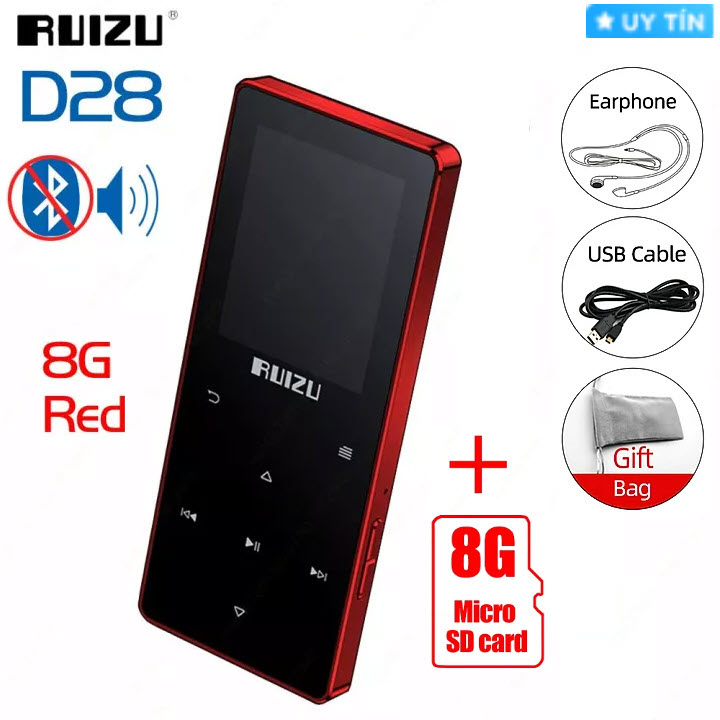 Quà Tặng Kèm - Máy Nghe Nhạc MP3 Bluetooth 5.0 Hifi Lossless RUIZU D28 Bộ Nhớ Trong 8GB - Bản Nâng Cấp Của Ruizu D01, D02, D11, D15 - Hàng Chính Hãng