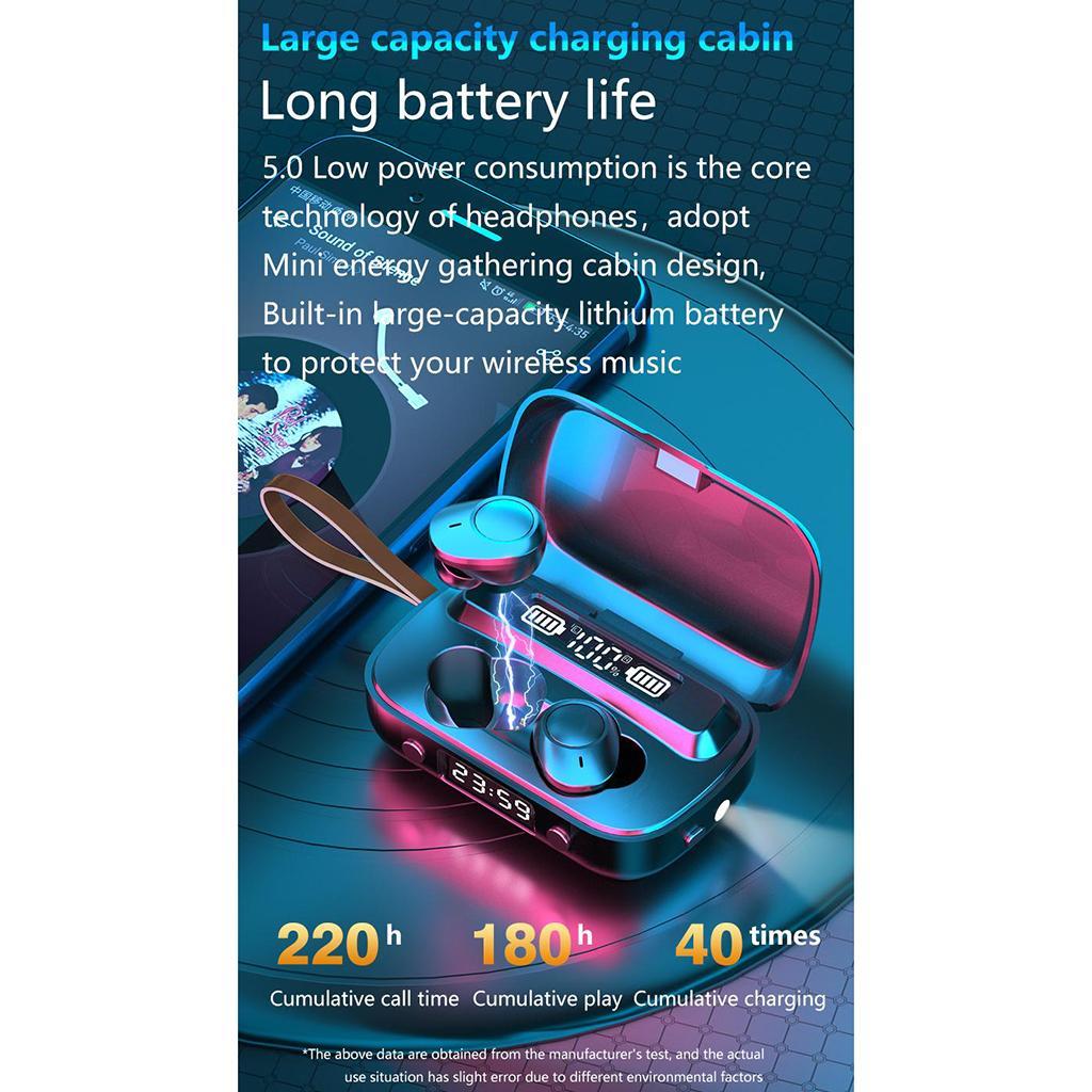 Bluetooth Headset Built in Mic Binaural Call in-Ear Buds Waterproof & Flashlight