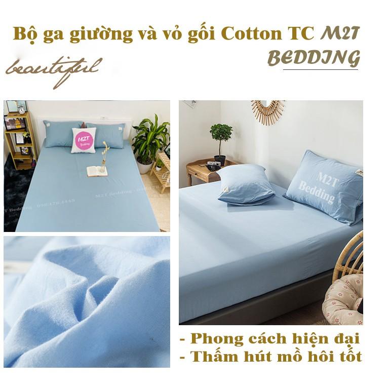 Bộ grap giường và vỏ gối Cotton Tici M2T Bedding, ga gối Cotton thun lạnh Hàn Quốc đủ size drap nệm
