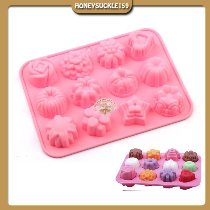 Khuôn Silicon 4D Đổ Socola/Thạch/Đá/Kẹochipchip/Pudding Hình 12 Hoa