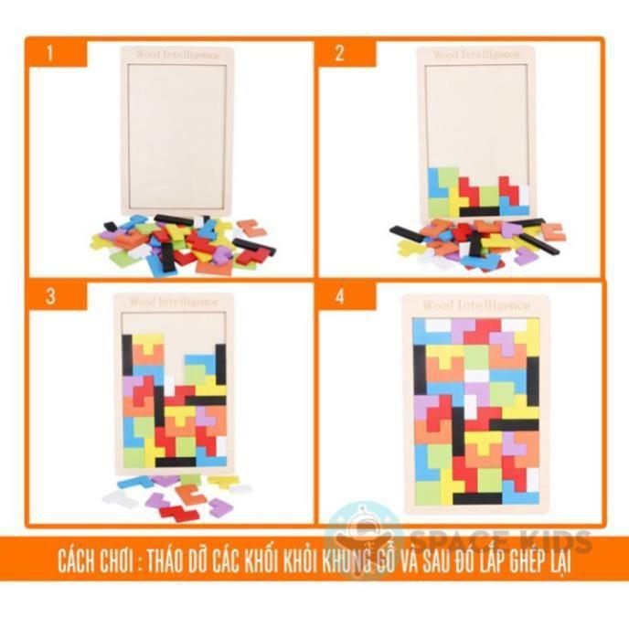 Đồ chơi gỗ cho bé Bảng xếp hình gỗ Tetris Montessori thông minh cho bé