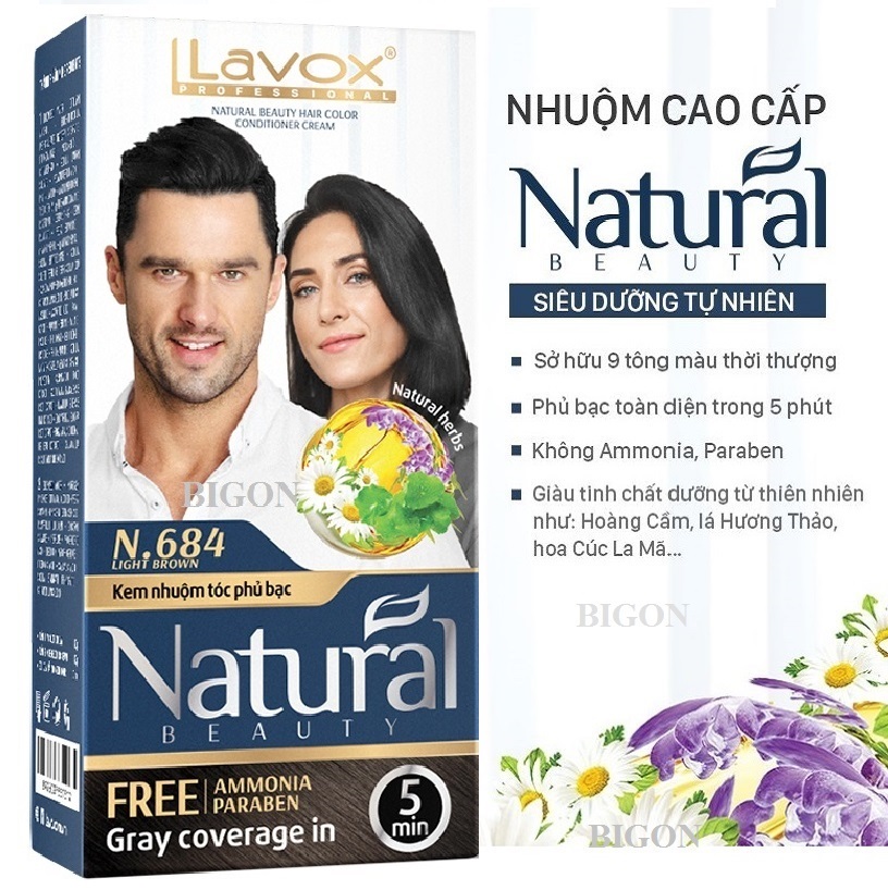 Kem Nhuộm Phủ Bạc Cao Cấp Siêu Dưỡng, Tự Nhiên Lavox N.684 - Light Brown