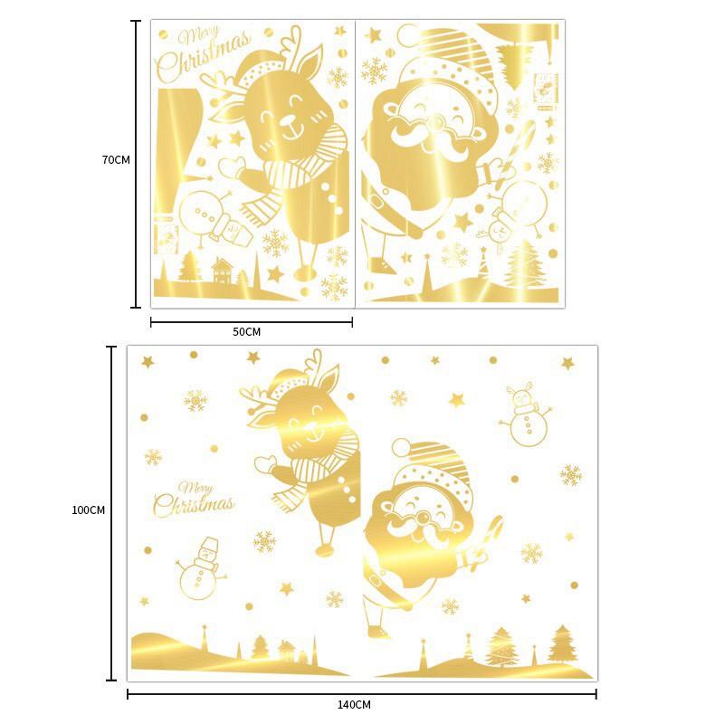 Decal trang trí tường Noel - Ông già noel tuần lộc nhí chào lễ ánh vàng cao cấp