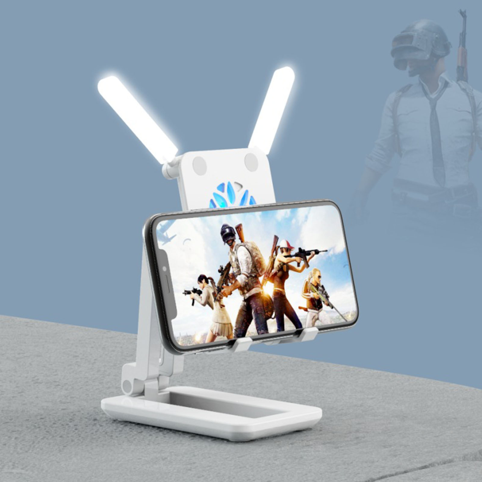 Fashion And Cool Multi-Function Adjustable Desktop Phone Holder With Fill Lamp Cooling Fan For 11inch Phone Tablet