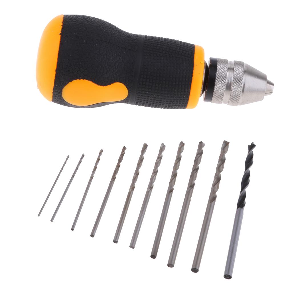 Micro Mini Portable Small Hand Drill + 10pcs Twist Drill Bits Tool 0.8-3.0mm