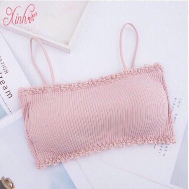 Áo Bra Cotton Tăm Phối Ren Viền Cài Sau Siêu Mềm