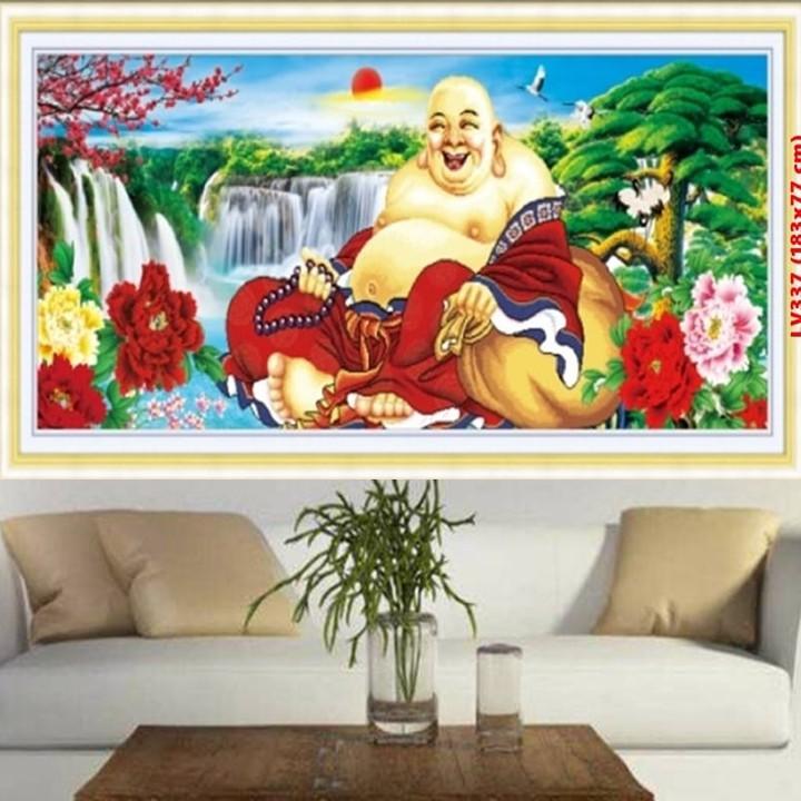 Tranh đá Phật Di Lặc tiếu khẩu trường khai LV337 - kích thước: 183 * 77cm.