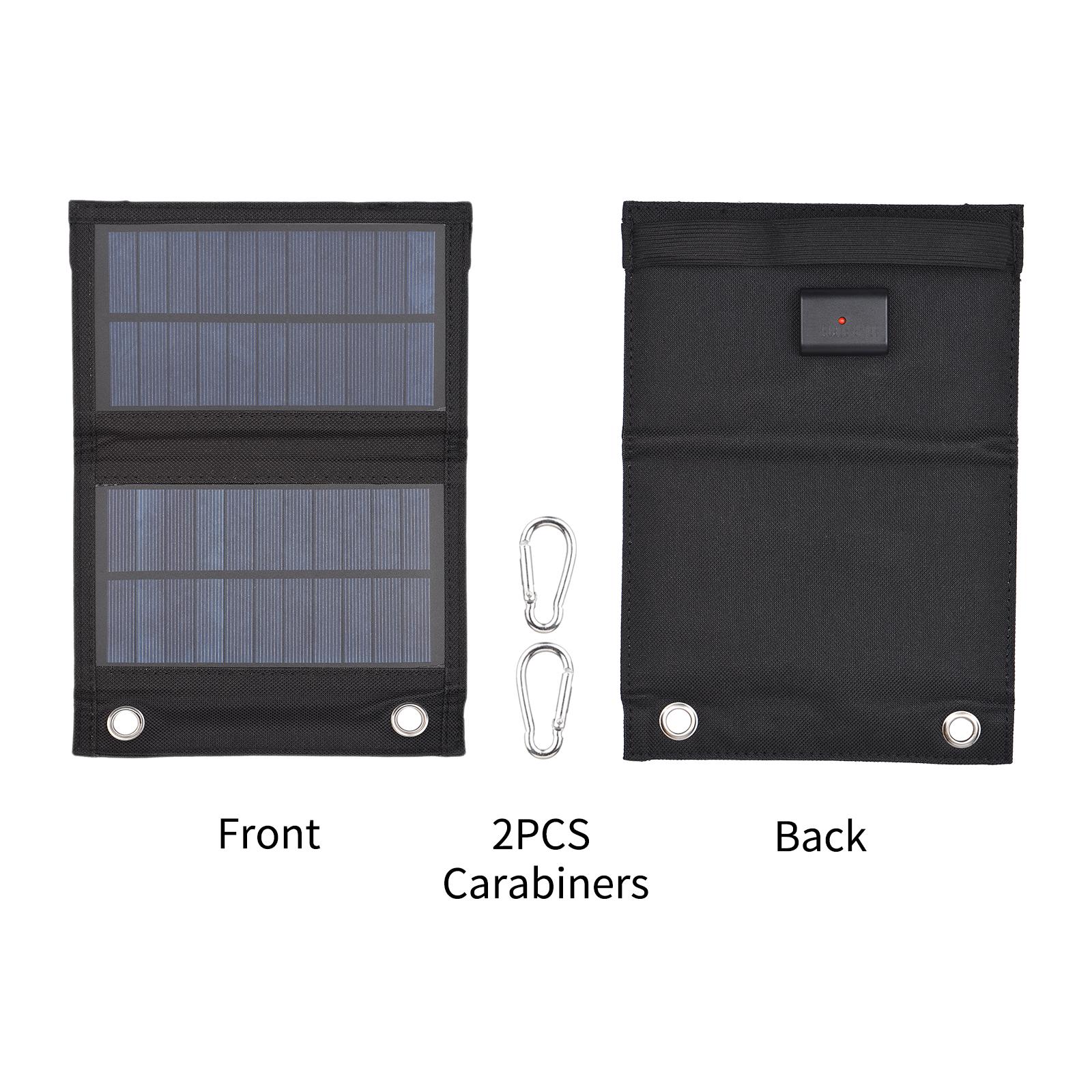 4W Foldable Solar Charger With USB Port 2PCS Carabiner Portable Solar Panel Waterproof Compact Solar Power Phone Charger