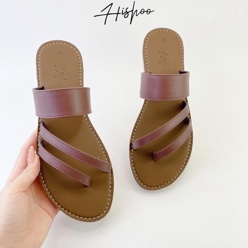 Dép lê nữ dáng sandal đi biển quai ngang xỏ ngón đế bệt dây mảnh cao cấp chính hãng Hishoo có Bigsize S035 ko