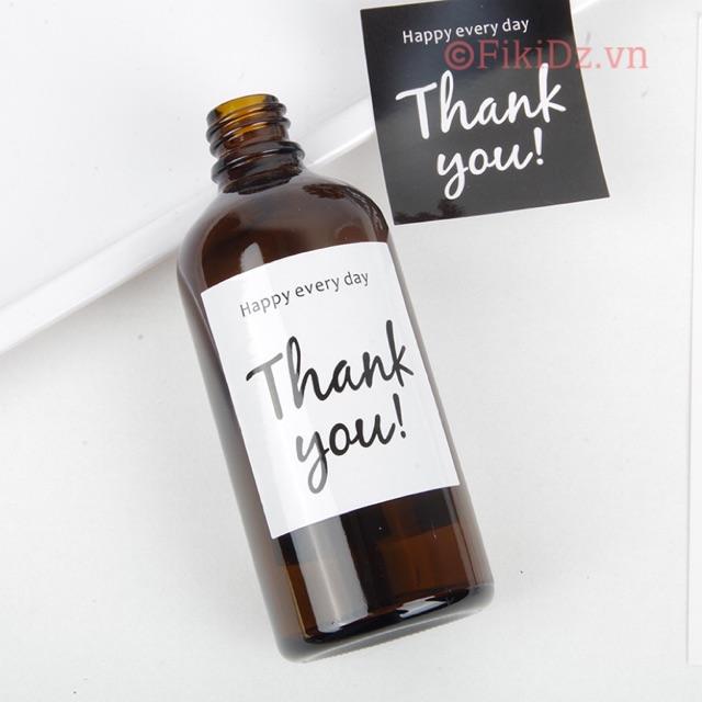 Bìa 6 tem dán decal sticker THANK YOU trắng đen 4.5x5cm