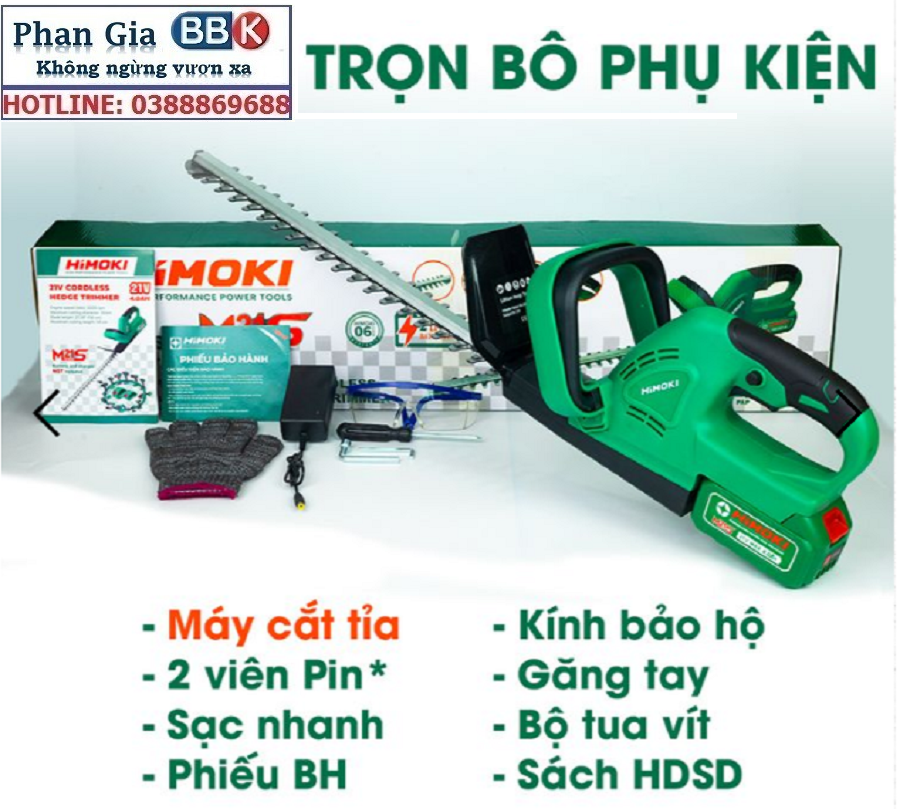 Máy Cắt Tỉa Hàng Rào Cắt Cây Cảnh HIMOKI Chính Hãng - Động Cơ Lõi Đồng 100% - Chân Pin Phổ Thông 4cm