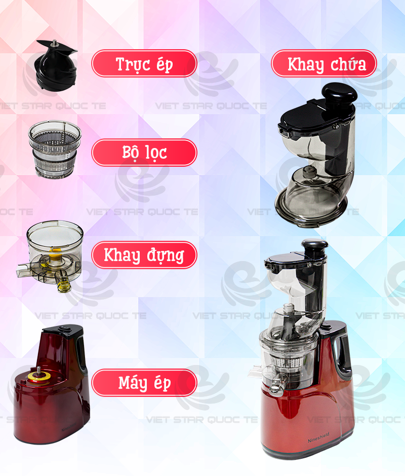 Máy Ép Chậm Rau Củ Quả Cỡ Lớn Việt Star Quốc Tế Dung Tích 500Ml, Giữ Nguyên Hàm Lượng Dinh Dưỡng - Hàng Chính Hãng