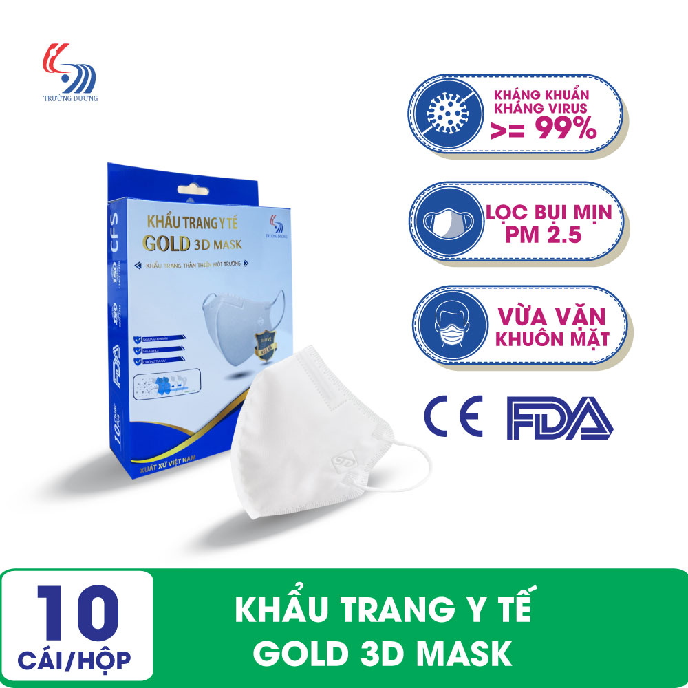 Khẩu trang y tế Gold 3D Mask Hộp 10 cái _ Bảo vệ toàn diện, lọc bụi mịn, kháng khuẩn, chống nắng hiệu quả