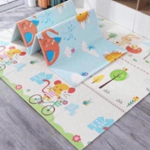 Thảm trải sàn xốp XPE 2 mặt phủ Silicone Hàn Quốc chống thấm tuyệt đối, chống ngã, cho bé tập bò kèm túi 1m8x2m