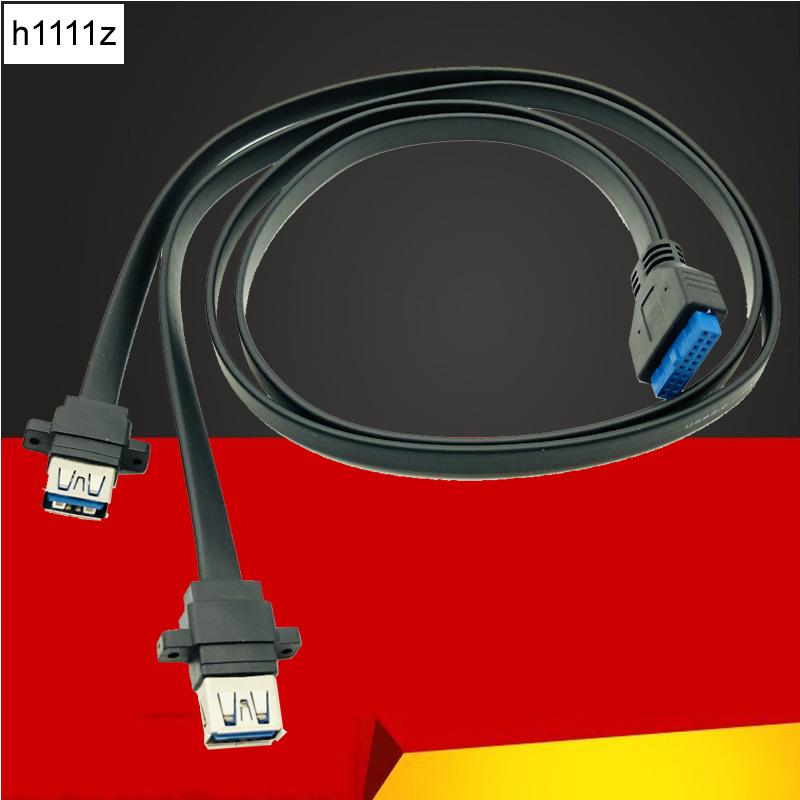 H1111Z Connector USB 3.0 Panel Mount Dual Port USB 3.0 Female Screw Panel Mount to Motherboard 20 Pin Header Flat Cable Cord NEW