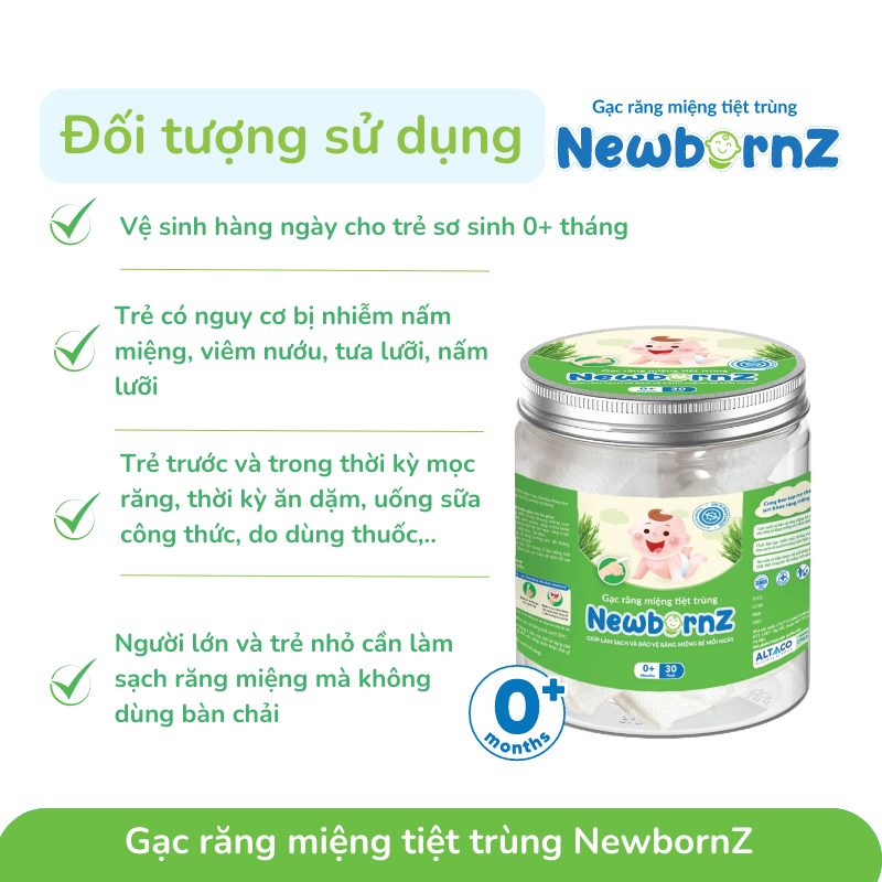 Gạc rơ lưỡi NewbornZ khô, không tẩm dịch, được tiệt trùng cho trẻ sơ sinh và trẻ nhỏ