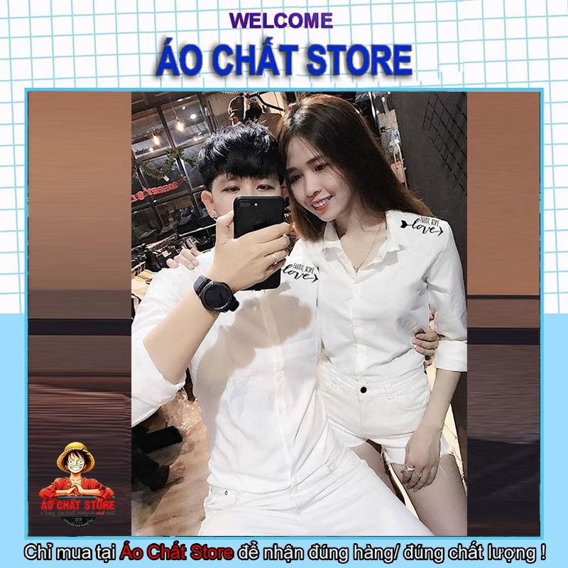 Bst áo sơ mi đôi nam nữ phối viền họa tiết | Áo sơ mi cặp đẹp giá tốt | Áo Chất Store