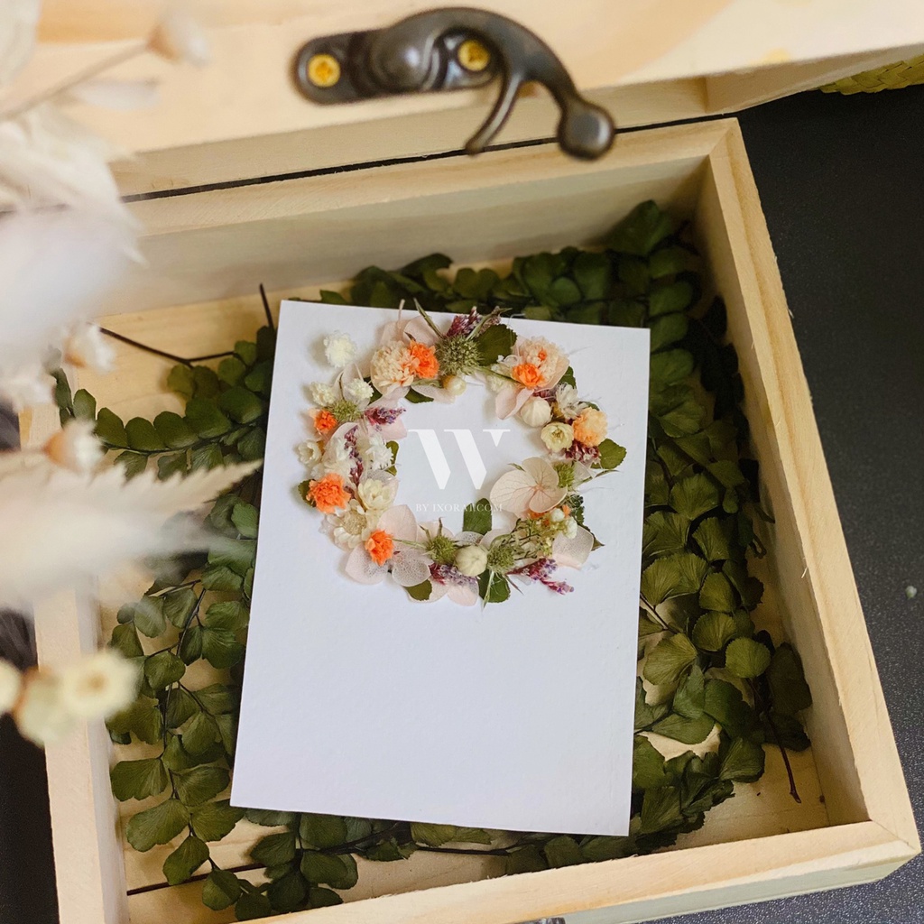 Thiệp hoa khô cao cấp handmade W by IXORAT quà tặng sinh nhật giáng sinh các ngày lễ decor chụp ảnh