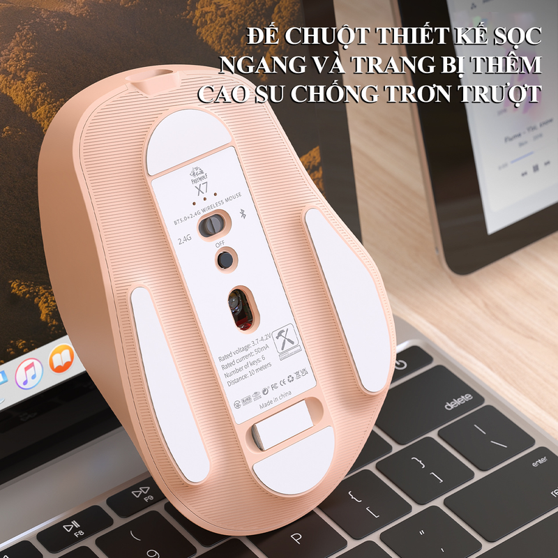 Chuột không dây X7 kết nối bằng Bluetooth và USB 2.4G sử dụng pin sạc tiện lợi với 5 mức độ DPI lên đến 4000