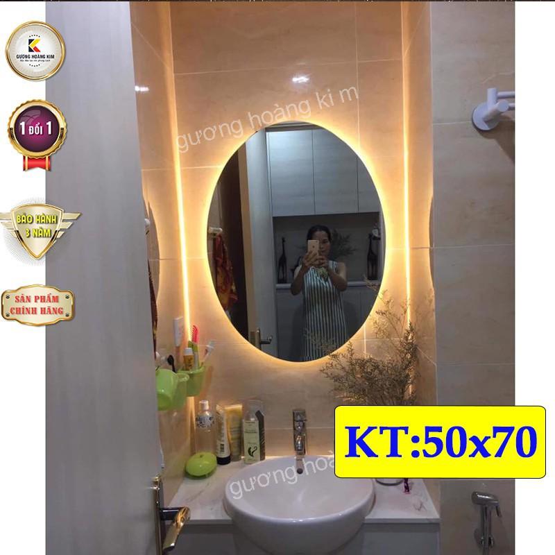 Gương elip oval bầu dục trang điển treo tường đèn led cảm ứng thông minh kích thước 50x70 cm - guong mirror