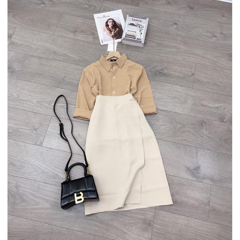 Set sơmi đũi+cv kẻ