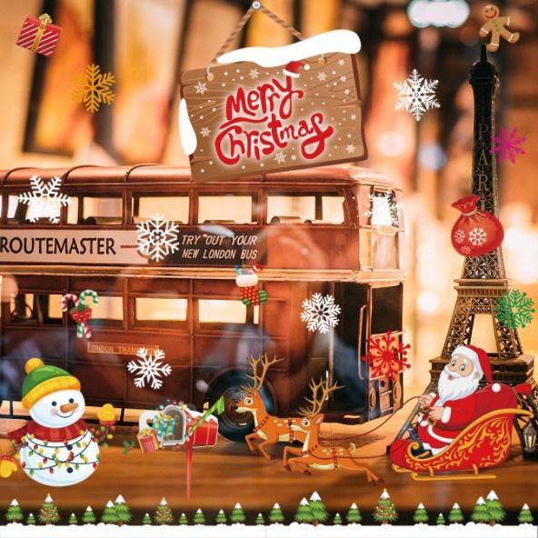 Decal trang trí Noel Hít Tĩnh Điện 2 mặt - NOEL CƯỠI TUẦN LỘC QUA RỪNG THÔNG XANH