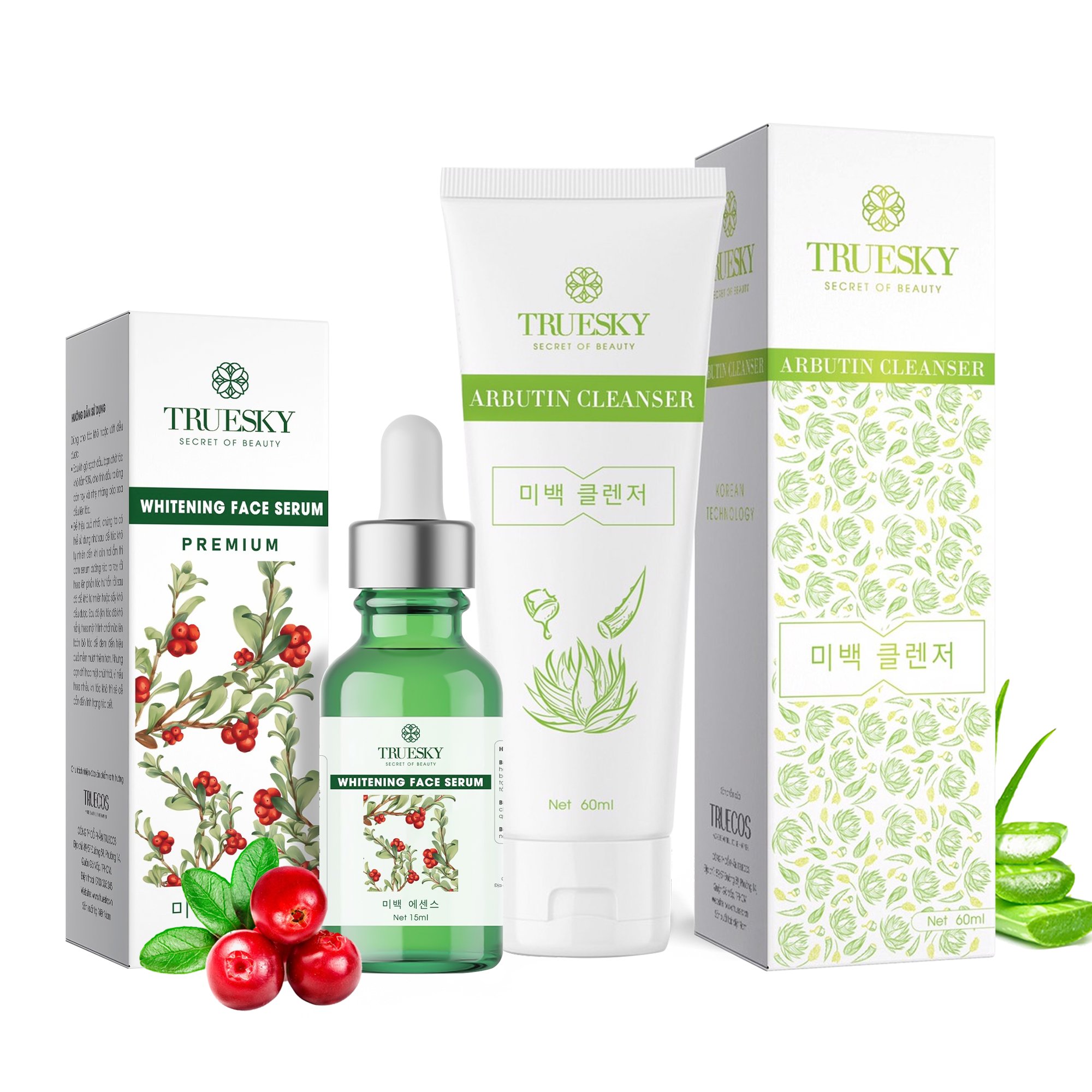 Bộ sản phẩm chăm sóc da mặt Truesky VIP17 gồm 1 serum dưỡng trắng 15ml + 1 sữa rửa mặt trắng da 60ml