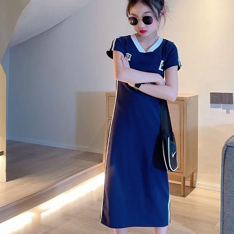 TOBE1SHOP Cô gái ăn mặc cotton mùa hè mỏng 2023 học sinh trung học cơ sở trẻ em lớn tây lưới váy vừa vặn màu đỏ