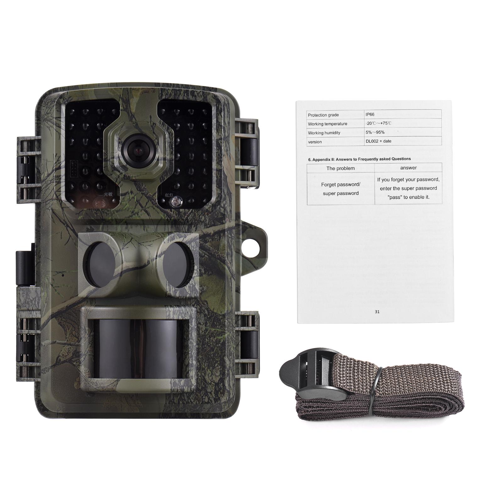 4K Trail Camera 16MP Wildlife Scouting Camera Tracking Camera with 2.0 Inch TFT Color Screen PIR Sensors 0.5s Trigger Time Supports Infrared Night Vision Motion Activated IP66 Waterproof