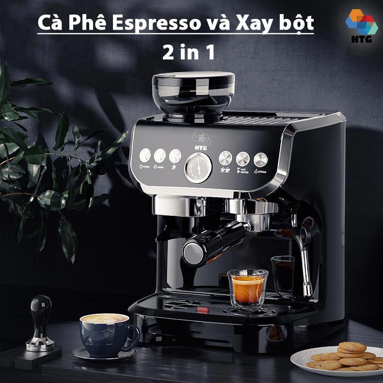 Máy pha cà phê xay hạt CF07 tích hợp xay nghiền hạt 15 mức độ, chế độ Tự Động, điều chỉnh định lượng tùy ý, Áp suất 19 Bar, công suất 1560W