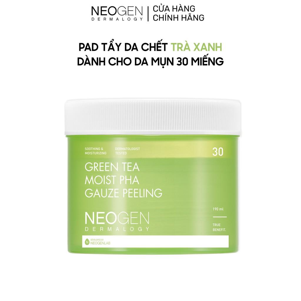 Toner Pad Tẩy Da Chết Trà Xanh PHA Giảm Sưng Viêm Cho Mụn Neogen Dermalogy Green Tea Moist Gauze Peeling 30 Miếng