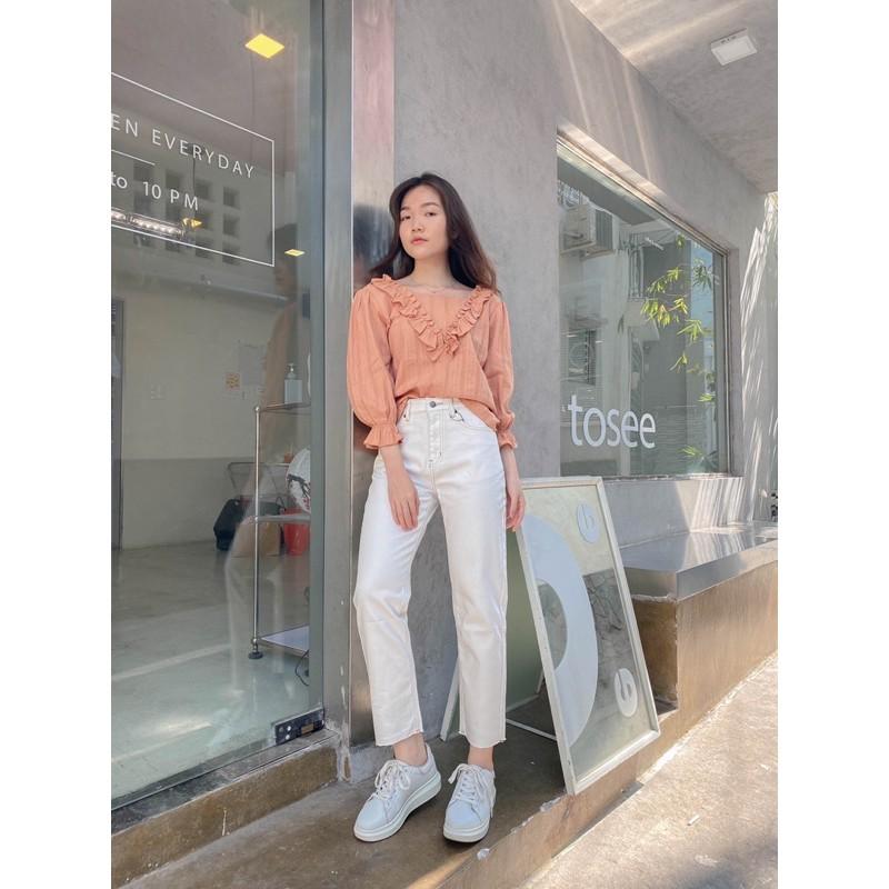 Quần Baggy jean trắng chỉ nổi