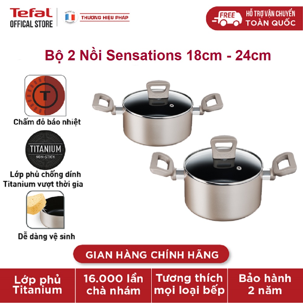 Bộ 2 Nồi Tefal Sensations 18-24cm - Tương thích với tất cả các mặt bếp - Tương thích với tất cả các mặt bếp - Công nghệ Thermor-spot cảnh báo nhiệt - Hàng chính hãng Hàng chính hãng