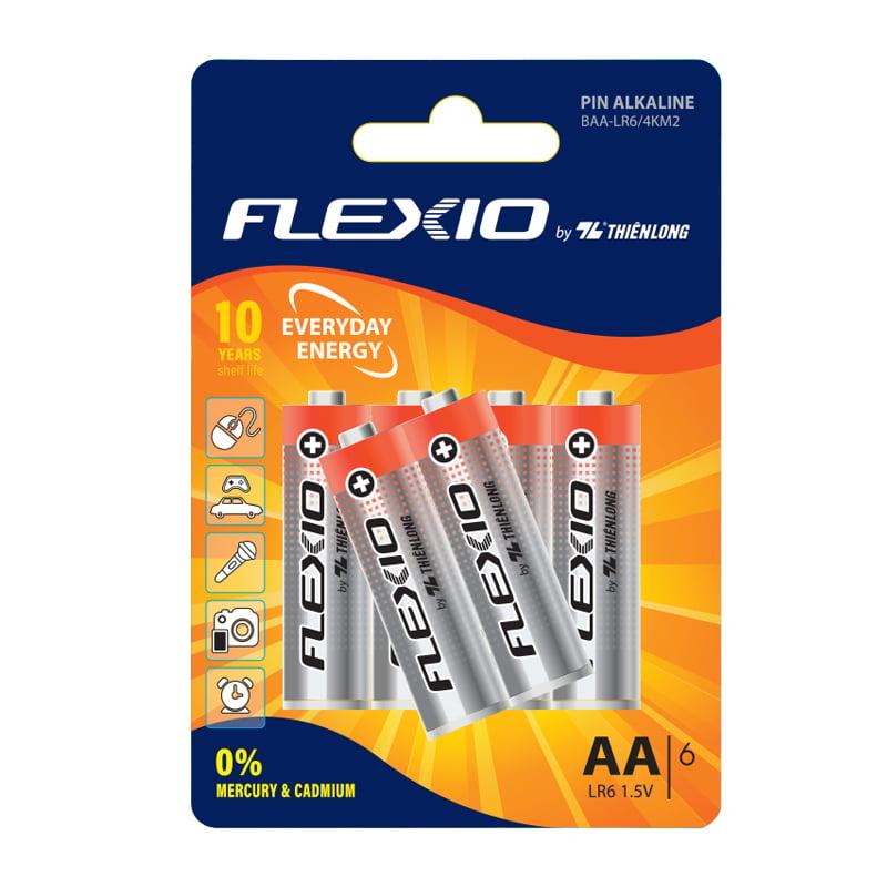 Vỉ 4 Pin Alkaline AA Thiên Long Flexio - Tặng thêm 02 Pin