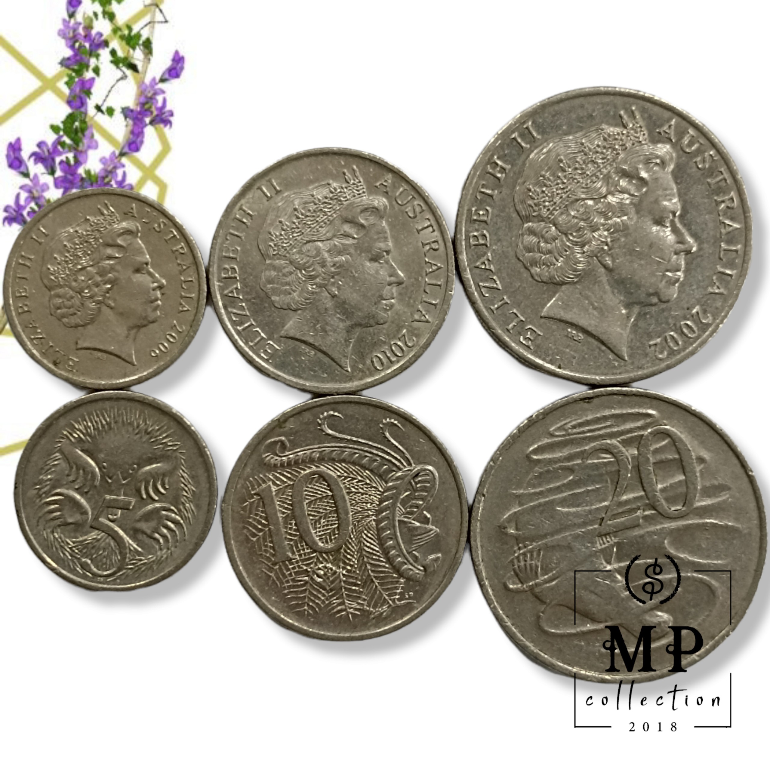 Bộ 3 Đồng xu Úc Australia khác nhau mệnh giá 5 10 20 cents các năm
