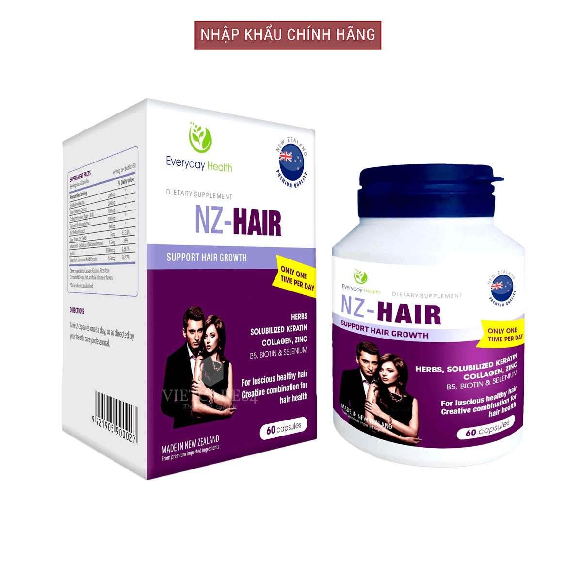 Viên uống mọc tóc nhập khẩu chính hãng New Zealand NZ HAIR (60 viên) giúp ngăn ngừa rụng tóc, tóc mọc nhanh trở lại bóng đẹp và chắc khỏe; làm chậm quá trình bạc tóc; phục hồi tóc bị hư tổn, tóc gãy, tóc chẻ ngọn, tóc khô